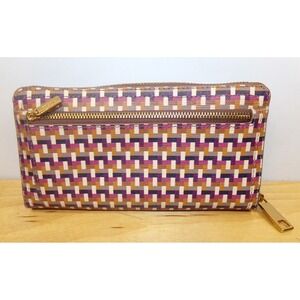 Fossil Logan RFID Clutch Wallet Woven Multicolor Zip Around